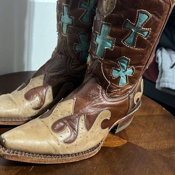 🔥Custom Soft Leather Stitched Western Pecos Bill Cowgirl Boots Wood Soles Sz 5 - Picture 4 of 13